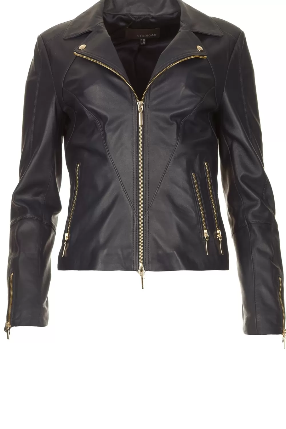 Jassen En Blazers<STUDIO AR Leren Bikerjack Met Ritssluiting Cherry | Blauw
