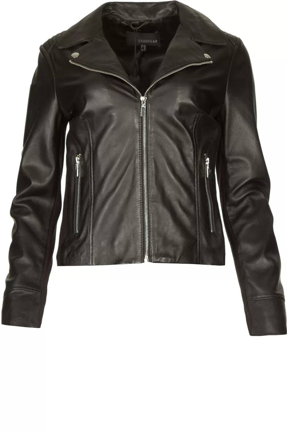 Jassen En Blazers<STUDIO AR Leren Bikerjack Met Tricotdetails Kendall | Zwart
